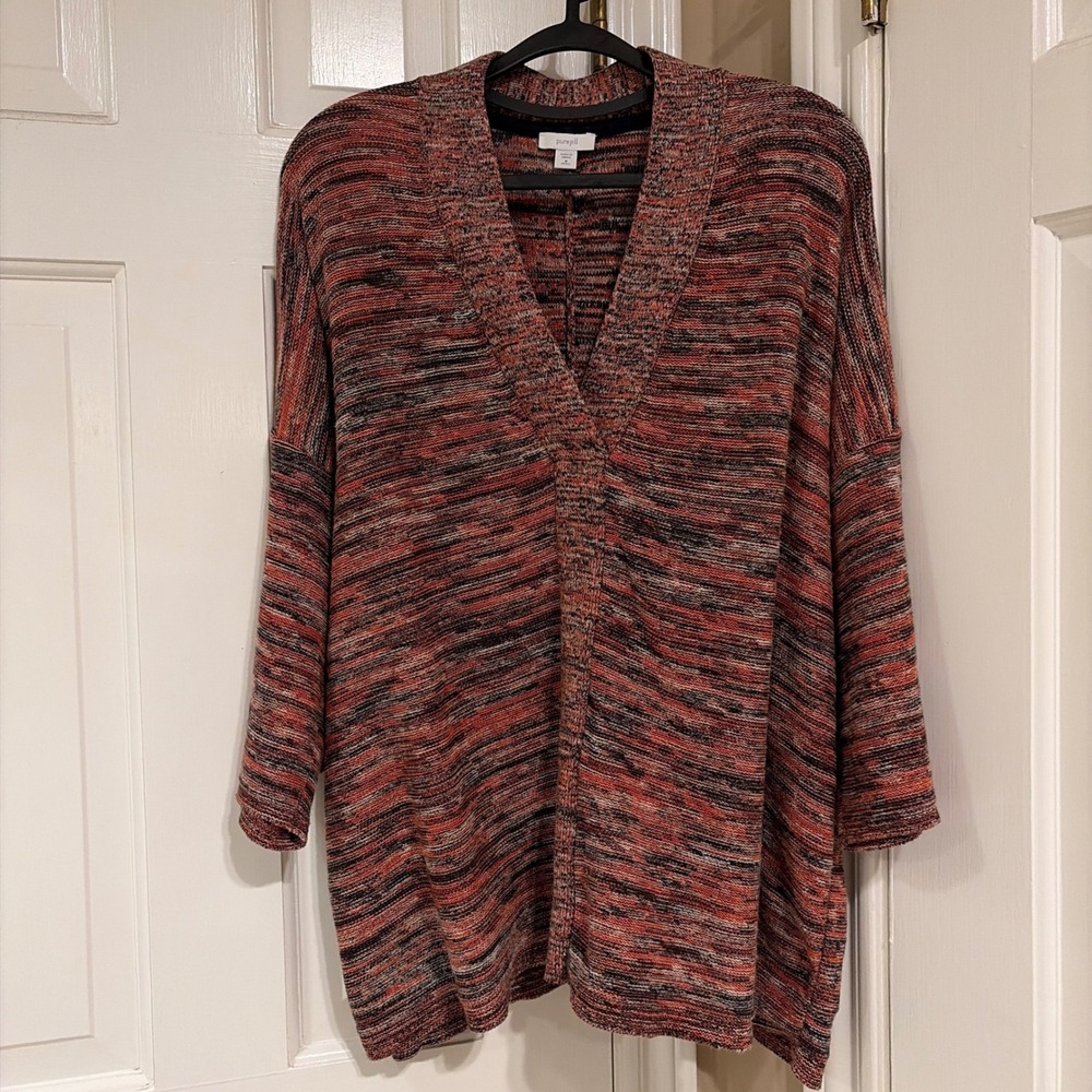 Pure Jill Womens Relaxed Cardigan Sweater Red Space Dye M Petite Cotton Knit
